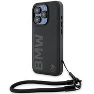 BMW Signature Leather Wordmark Cord case for iPhone 15 Pro - black, BMW