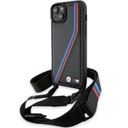 BMW M Edition Carbon Tricolor Lines &amp; Strap case for iPhone 15 Plus / 14 Plus - black, BMW