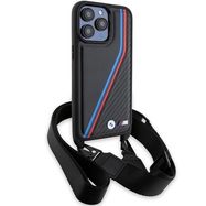 BMW M Edition Carbon Tricolor Lines &amp; Strap case for iPhone 15 Pro Max - black, BMW