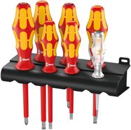 160 i/165 i/7 Rack Screwdriver set Kraftform Plus Series 100, single-pole phase tester and rack, 1 x PZ 1x80; 1 x PZ 2x100; 1 x 0.4x2.5x80; 1 x 0.6x3.5x100; 1 x 0.8x4.0x100; 1 x 1.0x5.5x125; 1 x 0.5x3.0x70, Wera