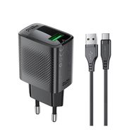 Acefast A90 GaN USB-A QC 18W Charger - Black + USB-A / USB-C Cable, Acefast