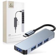 HUB Tech-Protect V1 4in1 USB-C - 3x USB-A 2.0 / USB-A 3.0 - gray, Tech-Protect