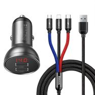 Ładowarka samochodowa Baseus z wyświetlaczem 24W + kabel USB 3w1 Baseus Three Primary Colors 1,2m, Baseus