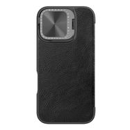 Nillkin Qin Prop Leather Case with Camera Cover and Stand for iPhone 16 - Black, Nillkin