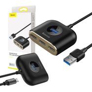 Baseus Square Round USB Adapter, HUB USB 3.0 to 1x USB 3.0 + 3x USB 2.0.1m (Black), Baseus