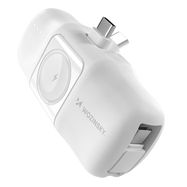 Wozinsky WF16-YCS 5000mAh 15W USB-C Mini Power Bank with Built-in USB-C Cable and Apple Watch Charger - White, Wozinsky