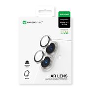 AmazingThing AR Aluminum 2 Lens Glass with Camera Lens Frame for iPhone 16 / 16 Plus - White, AmazingThing