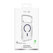 Puro Lite Mag TPU+PC Case Compatible with MagSafe for iPhone 17 Pro - Transparent with Blue Ring, Puro