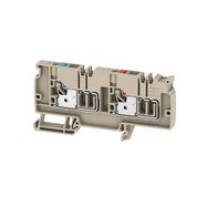 Supply terminal, PUSH IN, 6 mm², 250 V, 41 A, Number of potentials per tier: 2, TS 35, dark beige, Colour of operational elements: red / blue Weidmuller