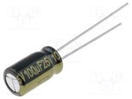 Capacitor: electrolytic; low ESR; THT; 100uF; 25VDC; Ø6.3x11.2mm PANASONIC