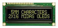 OLED, 2X16, YELLOW/GREEN ON BLACK