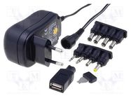 Power supply: switching; mains,universal,plug; 3VDC,; 0.6A Goobay