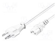 Cable; IEC C13 female,SEV-1011 (J) plug; PVC; 2m; white; 10A; 250V 