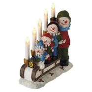 LED candlestick – snowmen on a sledge, 24 cm, 2x AA, indoor, warm white, timer, EMOS