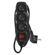 Extension Cord 2 m / 3 sockets / switch / black / PVC / 1 mm2, EMOS