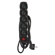 Extension Cord 3 m / 5 sockets / switch / black / PVC / 1 mm2, EMOS