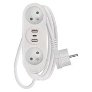 Extension Cord 2 m / 2 sockets+2×USB A+1×USB C / white / PVC / 1 mm2, EMOS