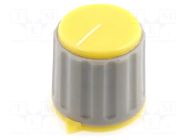 Knob; with pointer; Øshaft: 6mm; Ø21.3x20mm; Shaft: knurled; yellow SR PASSIVES