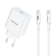 Wall charger VFAN E04, USB-C, 20W, QC 3.0 + USB-C cable (white), Vipfan