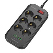 Power strip with 6 AC outlets, 4x USB, LDNIO SE6403, 2m (black), LDNIO