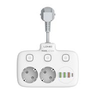 Power strip with 2 AC sockets, 3x USB, USB-C, LDNIO SE2435, 2500W (white), LDNIO