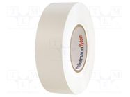 Tape: electrical insulating; W: 19mm; L: 20m; Thk: 0.18mm; white HELLERMANNTYTON