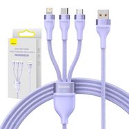 3in1 USB cable Baseus Flash II Series, USB-C + micro USB + Lightning, 66W, 1.2m (Purple), Baseus