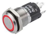 PB SWITCH, ILLUM, SPDT, 5A, 250VAC, RED