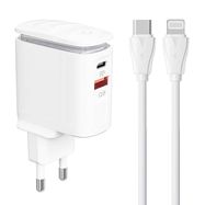 Wall charger  LDNIO A2423C USB, USB-C + USB-C - Lightning cable, LDNIO