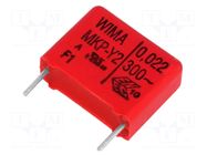 Capacitor: polypropylene; Y2; 22nF; 300VDC; 300VAC; 6x12.5x18mm WIMA
