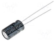 Capacitor: electrolytic; THT; 47uF; 63VDC; Ø6.3x11mm; Pitch: 2.5mm SAMXON