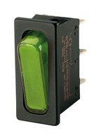 ROCKER SWITCH, SPST, 20A, 250VAC, GREEN