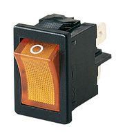 ROCKER SWITCH, DPST, 4A, 250VAC, ORANGE