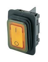 ROCKER SWITCH, DPST, 20A, 250V, BLK/ORG