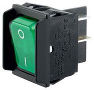 ROCKER SWITCH, DPST, 20A, 250VAC, GREEN