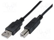 Cable; USB 2.0; USB A plug,USB B plug; nickel plated; 1.8m; black DIGITUS