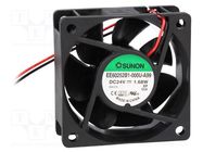 Fan: DC; axial; 24VDC; 60x60x25mm; 39.7m3/h; 34.5dBA; ball; 26AWG SUNON