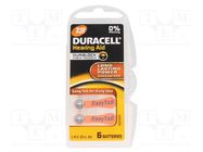 Battery: zinc air (ZnO2); AC13,coin,R754; 1.4V; 290mAh; 6pcs. DURACELL