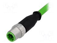 Connector: M12; plug; male; PIN: 4; straight; D code-Ethernet; 1m HARTING