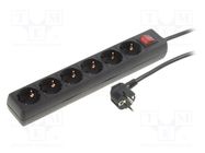 Plug socket strip: supply; Sockets: 6; 230VAC; 16A; black; 1.5m LOGILINK