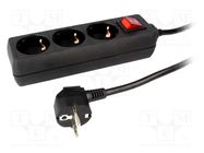 Plug socket strip: supply; Sockets: 3; 230VAC; 16A; black; 1.4m LOGILINK