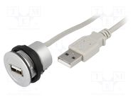 USB socket; 22mm; har-port; -25÷70°C; Ø22.3mm; IP20; silver; Len: 3m 