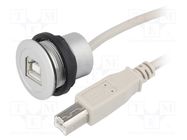 USB socket; 22mm; har-port; -25÷70°C; Ø22.3mm; IP20; silver; Len: 1m 