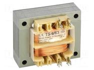 Transformer: mains; 6VA; 230VAC; 12V; 500mA; Leads: solder lugs INDEL