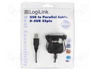 Adapter; USB 1.1; D-Sub 25pin socket,USB A plug; 1.8m LOGILINK