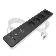 GoSmart extension cord 2 m / 4 sockets / switch  / with USB / white-black / PVC / 1.5 mm2, EMOS