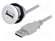 USB socket; 22mm; har-port; -25÷70°C; Ø22.3mm; IP20; silver; Len: 1m 