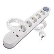 Extension Cord 3 m / 5 sockets / switch / white / 1× USB-A + 1× USB-C / 1.5 mm2, EMOS