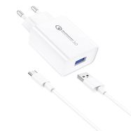 Foneng EU13 Wall Charger + USB to USB-C Cable, 3A (White), Foneng