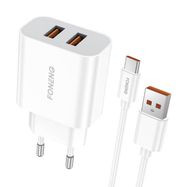 Fast charger Foneng 2x USB EU45 + USB Type C cable, Foneng